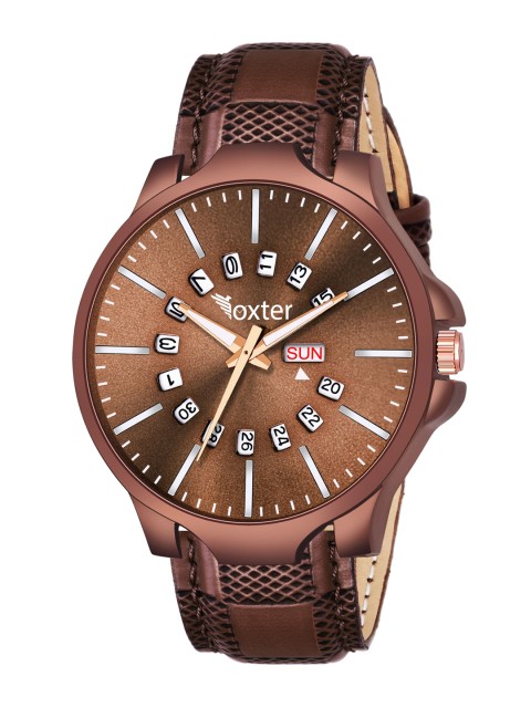

Foxter Men Brown Brass Dial & Leather Straps Multi-Function Analogue Watch, Coffee brown