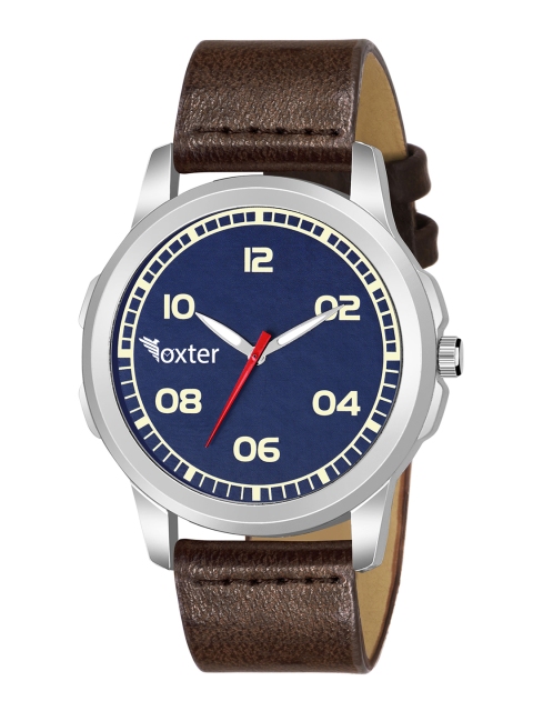 

Foxter Men Navy Blue Brass Dial & Brown Leather Straps Analogue Watch