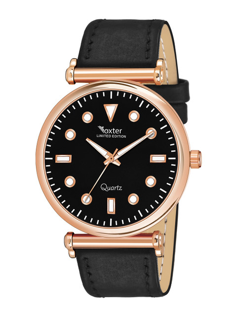 

Foxter Men Black Brass Embellished Dial & Black Leather Straps Analogue Watch FX-553