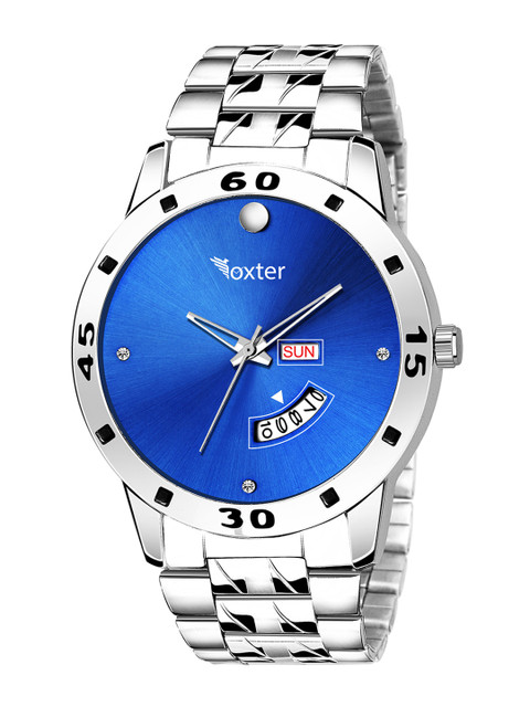 

Foxter Men Blue Brass Embellished Dial& Silver Toned Bracelet Style Straps Watch FX-448