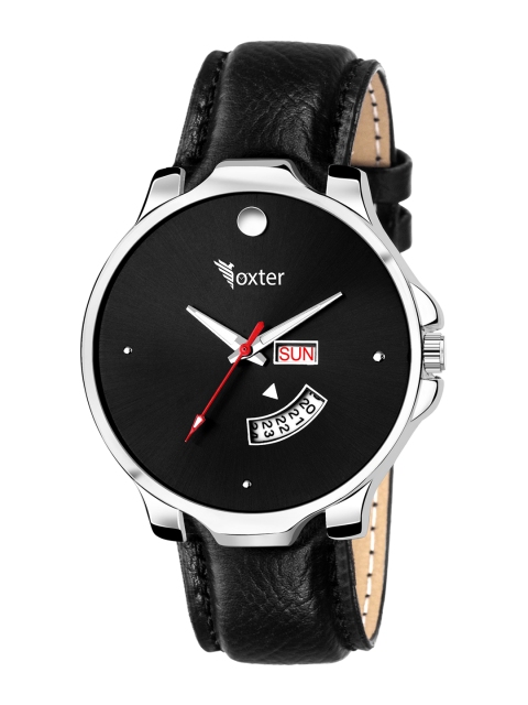 

Foxter Men Black Brass Embellished Dial & Black Leather Straps Analogue Watch FX-470