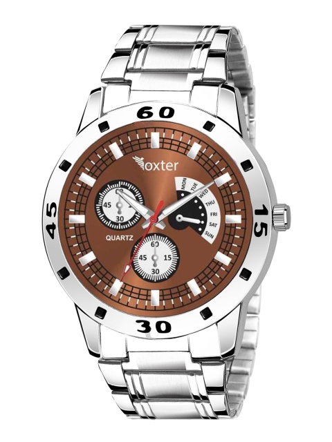 

Foxter Men Brown Brass Dial & Silver Toned Bracelet Style Straps Analogue Watch