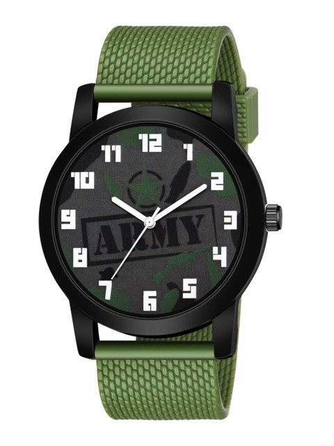 

Foxter Boys Black Brass Printed Dial & Green Textured Straps Analogue Watch