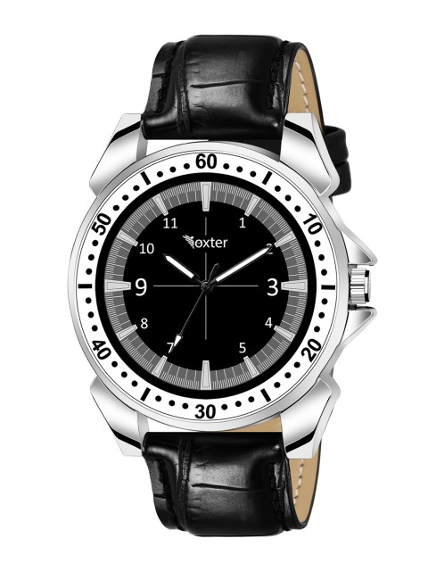 

Foxter Men Black Brass Printed Dial & Black Leather Straps Analogue Watch FX-540