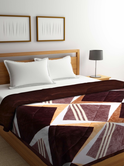 

KLOTTHE Brown & White Geometric Heavy Winter 800 GSM Double Bed Quilt