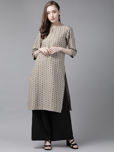 

W Women Beige & Black Woven Design Regular Kurta with Palazzos
