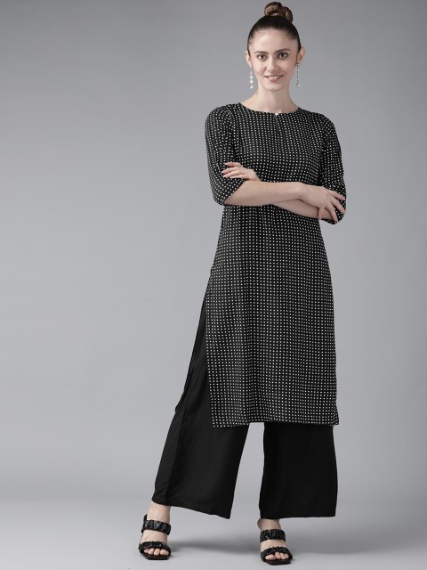 

W Women Black & White Dotted Printed Kurta with Palazzos