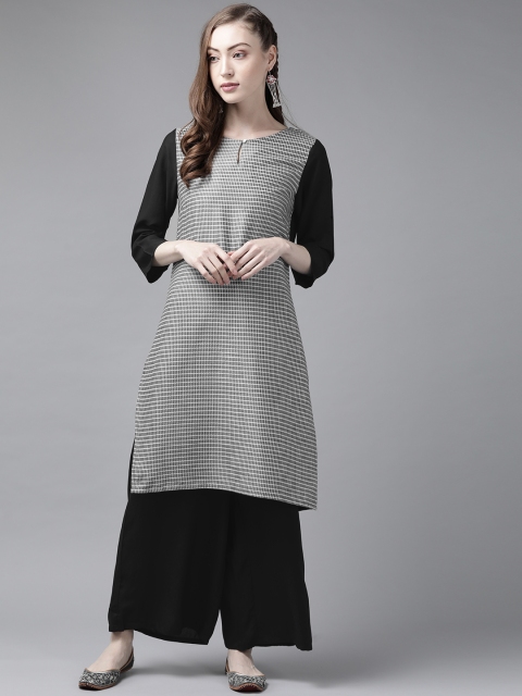 

W Women Grey & Black Printed Regular Kurta with Palazzos
