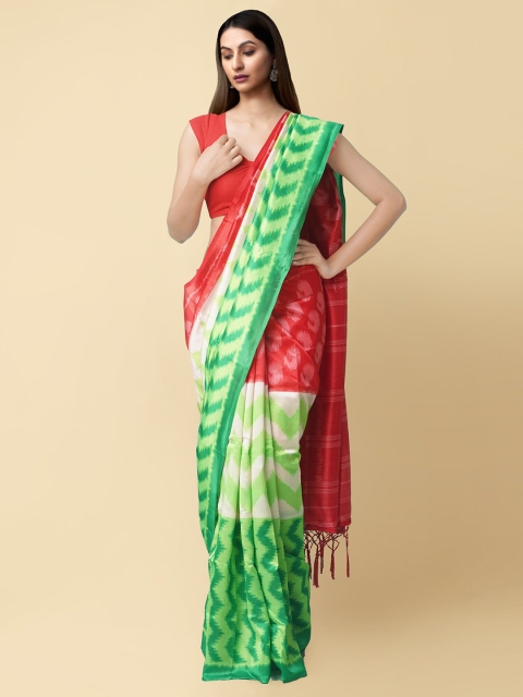 

Unnati Silks Women Red & Green Geometric Printed Patola Saree