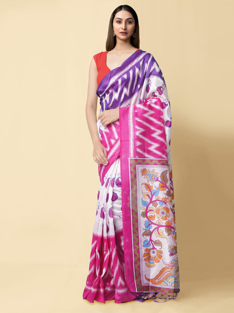 

Unnati Silks Women Off-White & Pink Printed Patola Saree