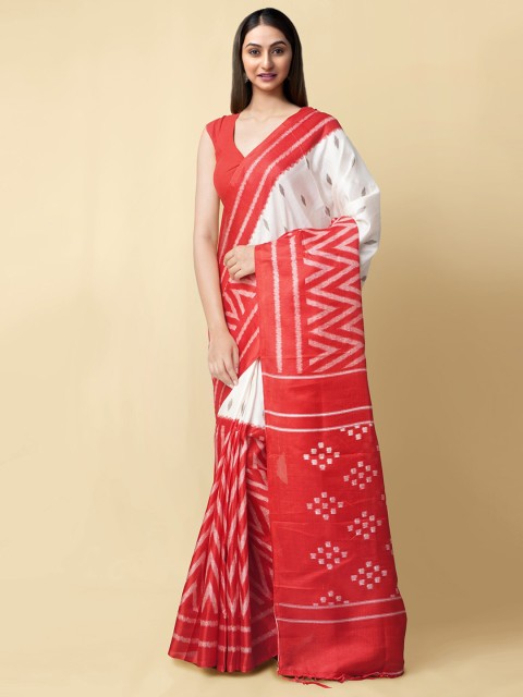 

Unnati Silks Women Off-White & Red Printed Patola Saree