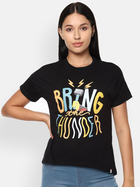 

Van Heusen Woman Black Typography Printed T-shirt