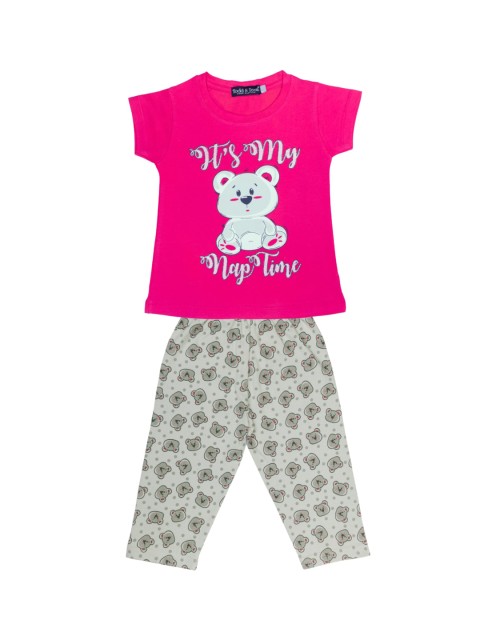 

Todd N Teen Girls Pink & Grey Printed Pure Cotton Night Suit