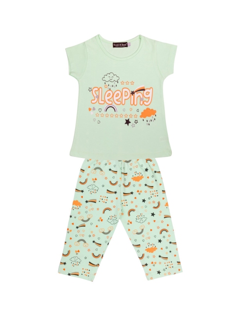 

Todd N Teen Girls Green & Orange Printed Night suit
