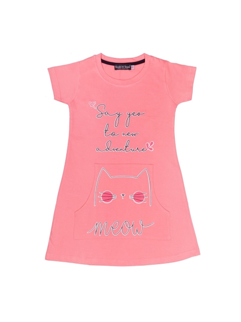 

Todd N Teen Girls Peach Graphic Printed Pure Cotton Night Dress
