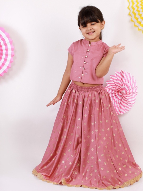 

Lil Peacock Girls Pink & Gold-Toned Ready to Wear Lehenga Choli