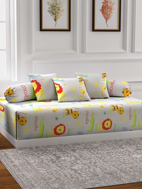 

KLOTTHE Cream Coloured Printed Single Bedsheet With 2 Bolster Covers & 3 Cushion Covers