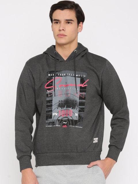 

FILA Charcoal Grey Printed Hooded Sweatshirt
