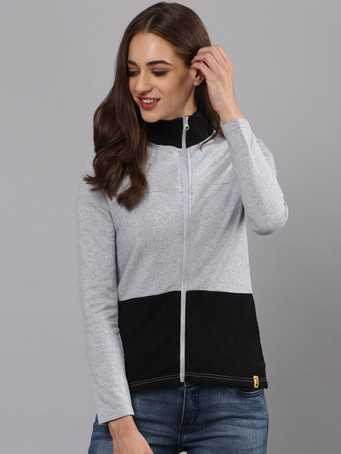 

Campus Sutra Women Grey Melange Windcheater Open Front Jacket