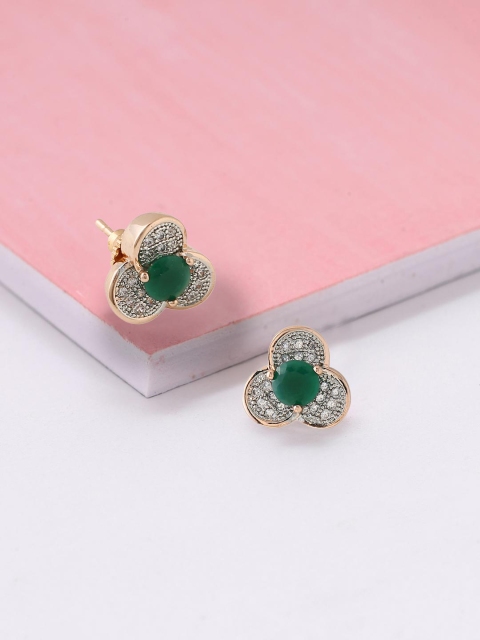 

Tistabene Rose Gold-Plated Green & Silver-Toned Floral Studs
