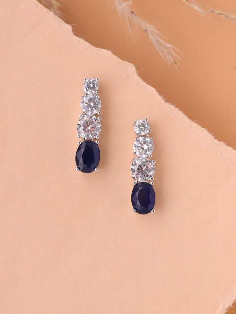 

Tistabene Silver-Toned & Green Rhodium-Plated Contemporary Drop Earrings