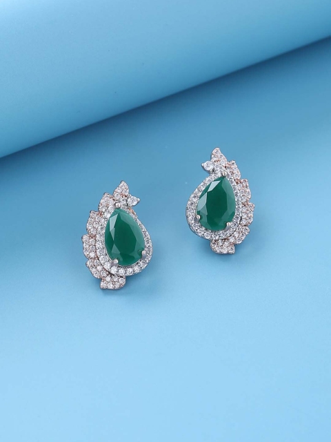 

Tistabene Rose Gold-Plated Green & Silver-Toned Contemporary Studs