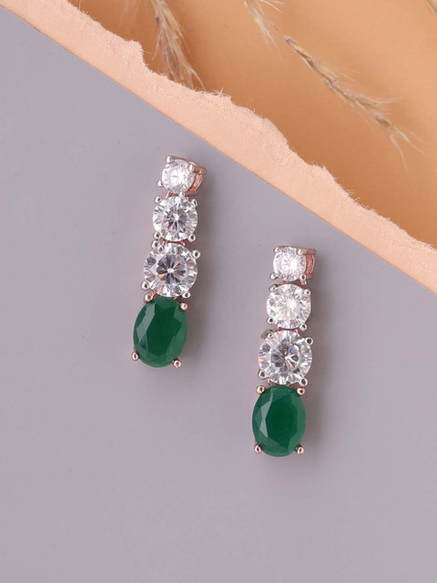 

Tistabene Green Rose Gold-Plated Contemporary Drop Earrings