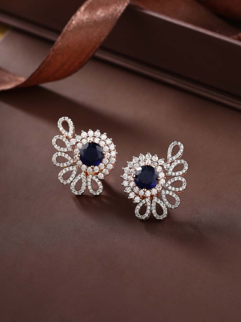 

Tistabene Women Blue Rose Gold-Plated Contemporary Studs Earrings