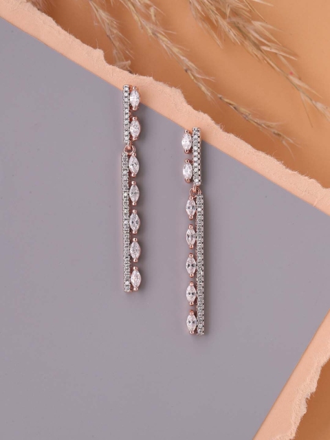 

Tistabene White Rose-Gold Plated Contemporary Drop Earrings