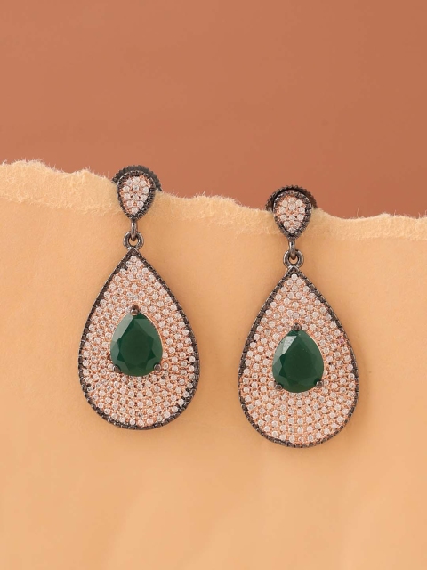 

Tistabene Green Rhodium-plated Contemporary Drop Earrings