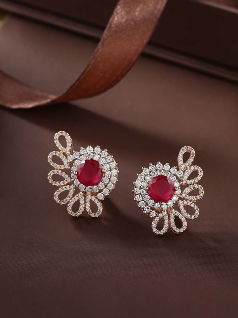 

Tistabene Women Rose Gold-Plated Red Contemporary Studs Earrings