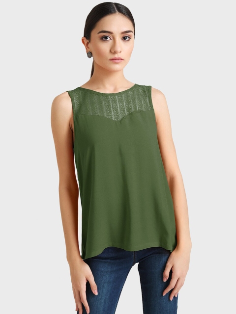 

Kazo Women Olive Green Lace Regular Top