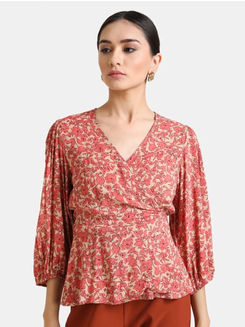 

Kazo Women Pink Floral Wrap Top