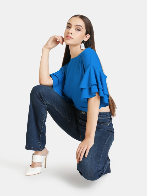 

Kazo Women Blue Flutter Sleeve Regular Top