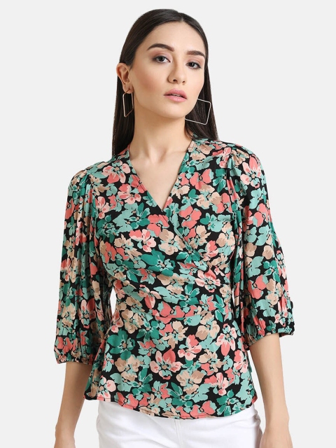 

Kazo Green Floral Wrap Top