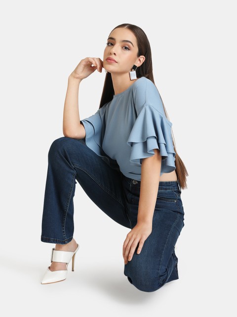 

Kazo Blue Flutter Sleeve Regular Top