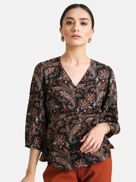 

Kazo Women Black & Brown Ethnic Motifs Print Wrap Top