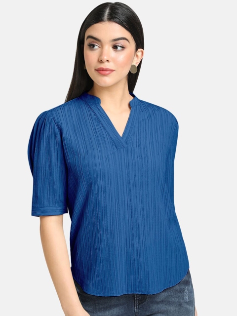 

Kazo Women Blue V-Neck Regular Top