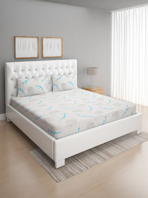 

ROMEE Off White Floral 144 TC Queen Bedsheet with 2 Pillow Covers