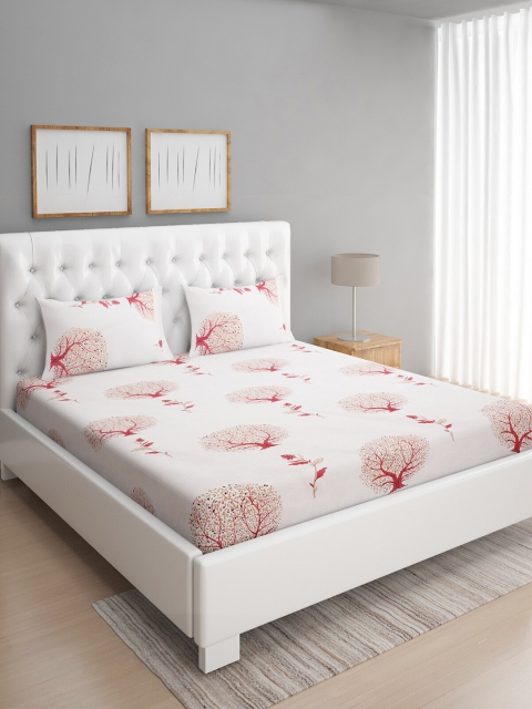 

ROMEE Off White & Red Floral 144 TC Queen Bedsheet with 2 Pillow Covers