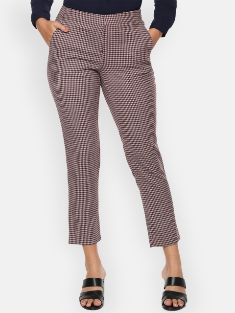 

Van Heusen Woman Women Maroon Checked Cigerette Trousers