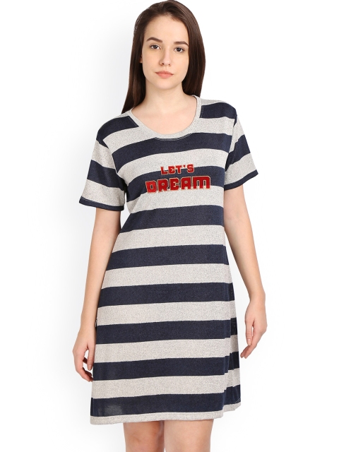 

Soie Navy & Grey Melange Striped Sleepshirt NT-31, Navy blue