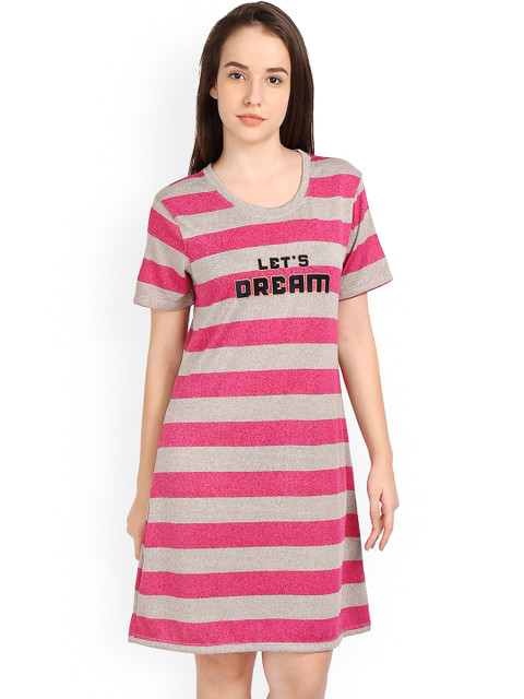 

Soie Pink & Grey Melange Striped Sleepshirt NT-31
