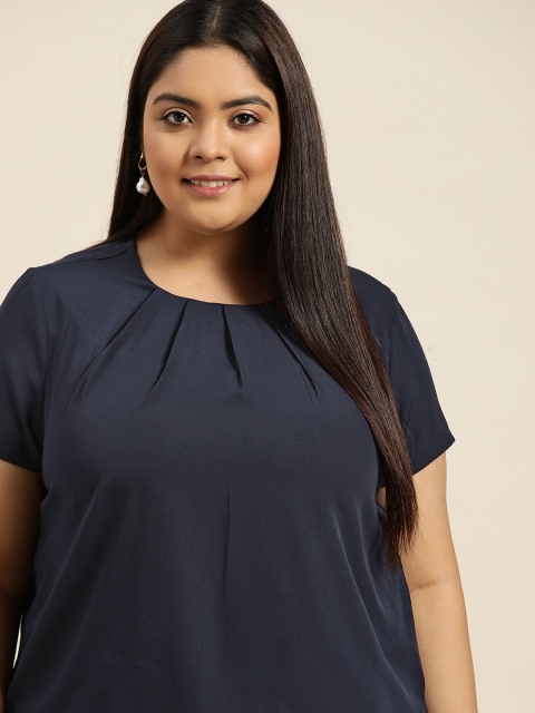 

Sztori Plus Size Navy Blue Solid Regular Top