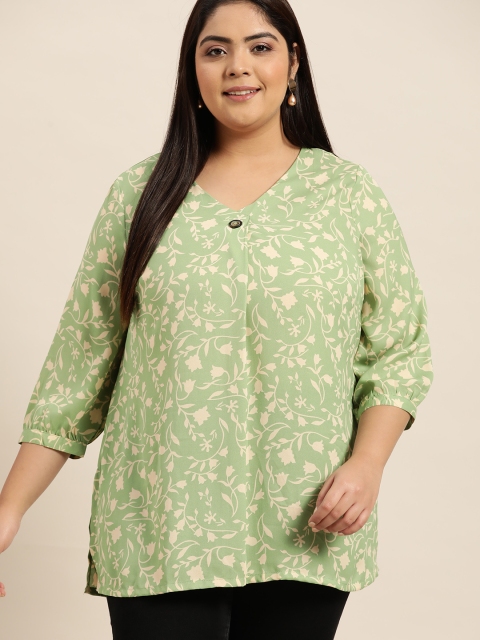 

Sztori Plus Size Green Ethnic Motifs Printed Regular Top, Fluorescent green