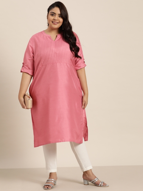 

Sztori Plus Size Women Pink Solid Pleated Kurta