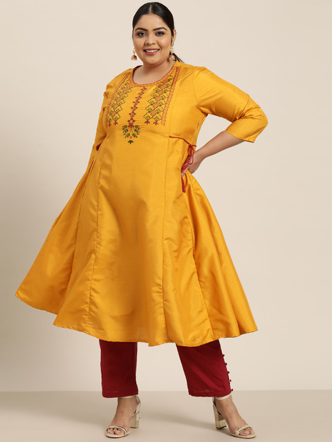

Sztori Women Plus Size Mustard Yellow Yoke Design Anarkali Kurta