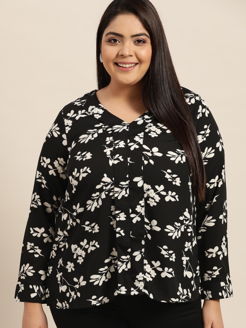 

Sztori Plus Size Black Floral Monochrome Regular Top