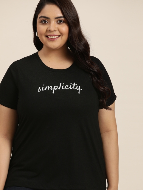 

Sztori Plus Size Women Black Pure Cotton Typography T-shirt