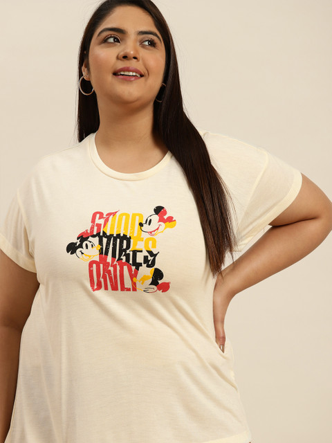 

Sztori Disney Plus Size Women Off-White & Red Mickey Mouse Print T-shirt